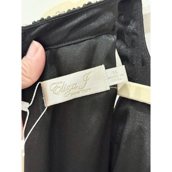 Eliza J Embellished Halter Neck Tiered Fit & Flare Chiffon Gown Black Women's 14 - Picture 4 of 5